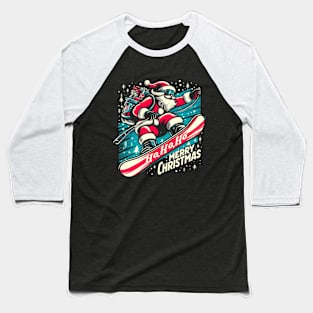 Santa Snowboard Christmas Baseball T-Shirt